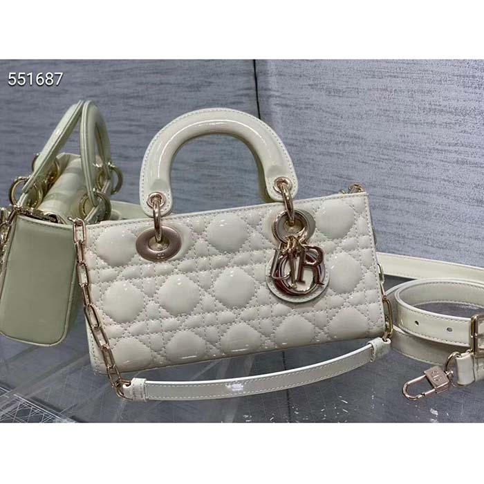 Dior Women CD Small Lady D-Joy Bag Latte Patent Cannage Calfskin
