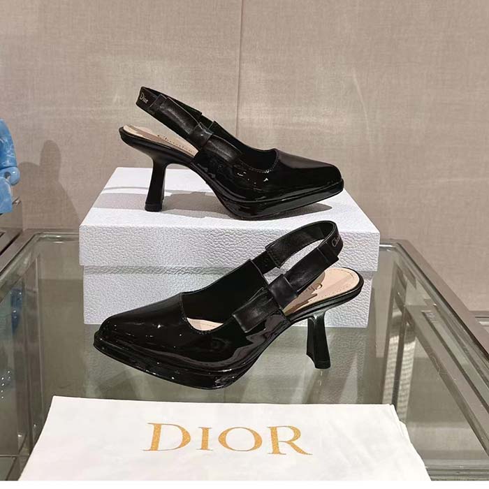 Dior Women CD Sweet-D Slingback Pump Black Patent Calfskin Shiny Calfskin