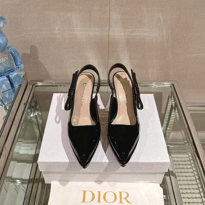 Dior Women CD Sweet-D Slingback Pump Black Patent Calfskin Shiny Calfskin