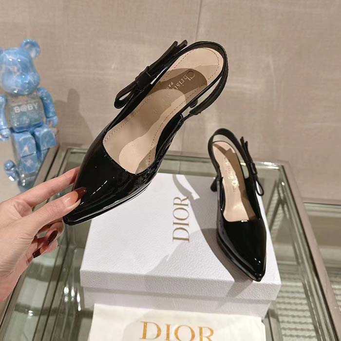 Dior Women CD Sweet-D Slingback Pump Black Patent Calfskin Shiny Calfskin