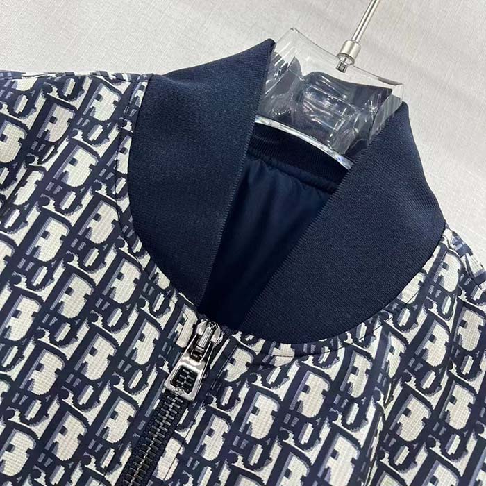 Dior Women CD Vest Blue Dior Oblique Technical Taffeta Embroidered Bee Emblem