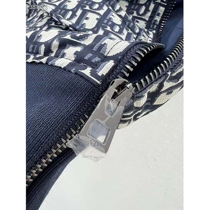 Dior Women CD Vest Blue Dior Oblique Technical Taffeta Embroidered Bee Emblem