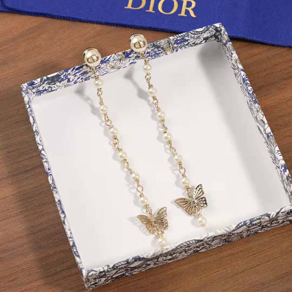 Dior Women Métamorphose Earrings Gold-Finish Metal and White Resin Pearls