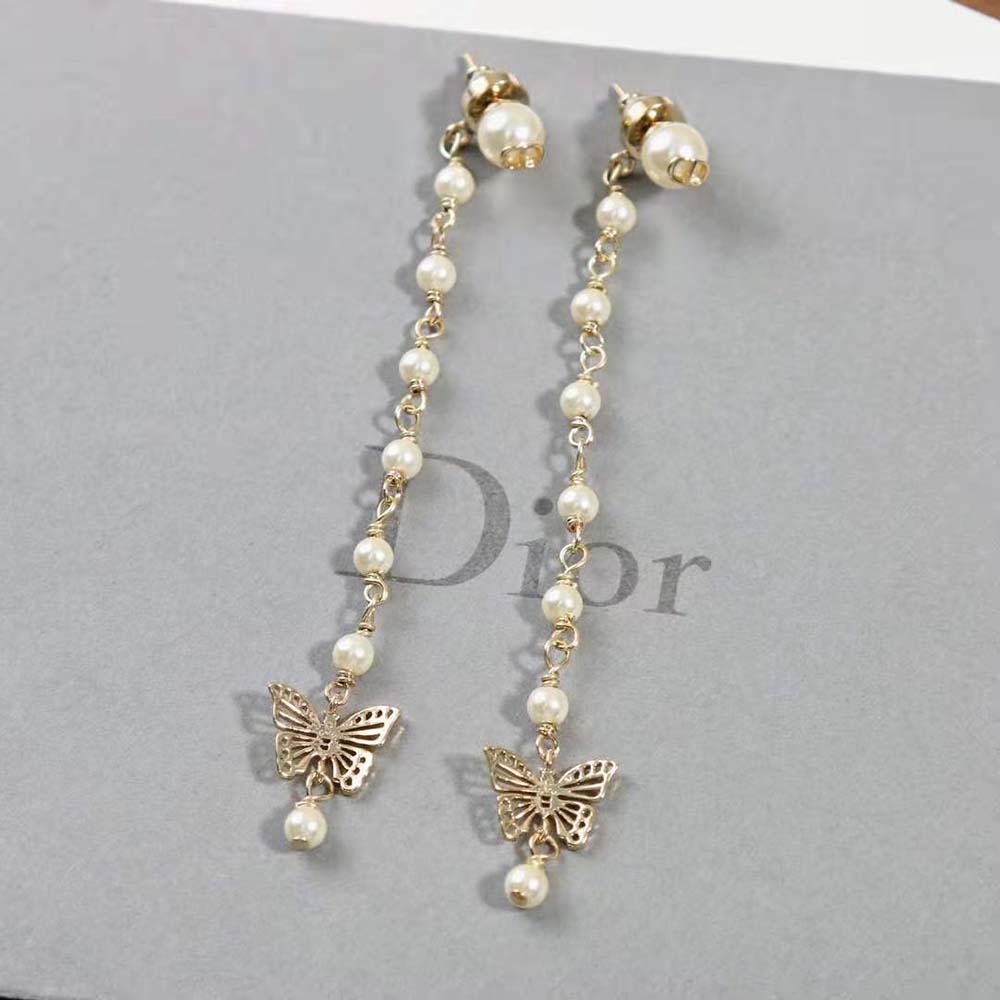 Dior Women Métamorphose Earrings Gold-Finish Metal and White Resin Pearls