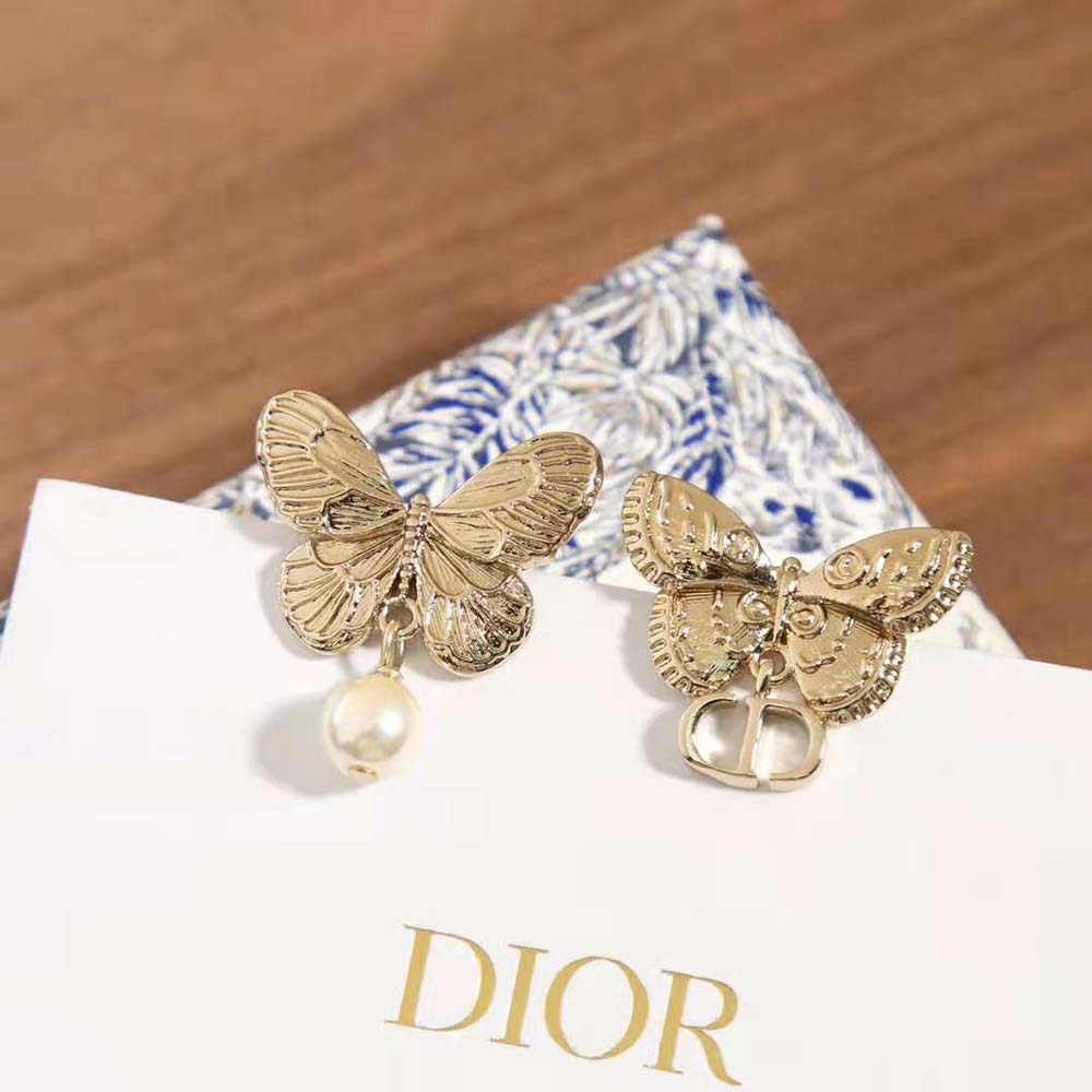 Dior Women Métamorphose Earrings Matte Gold-Finish Metal with White Resin Pearl