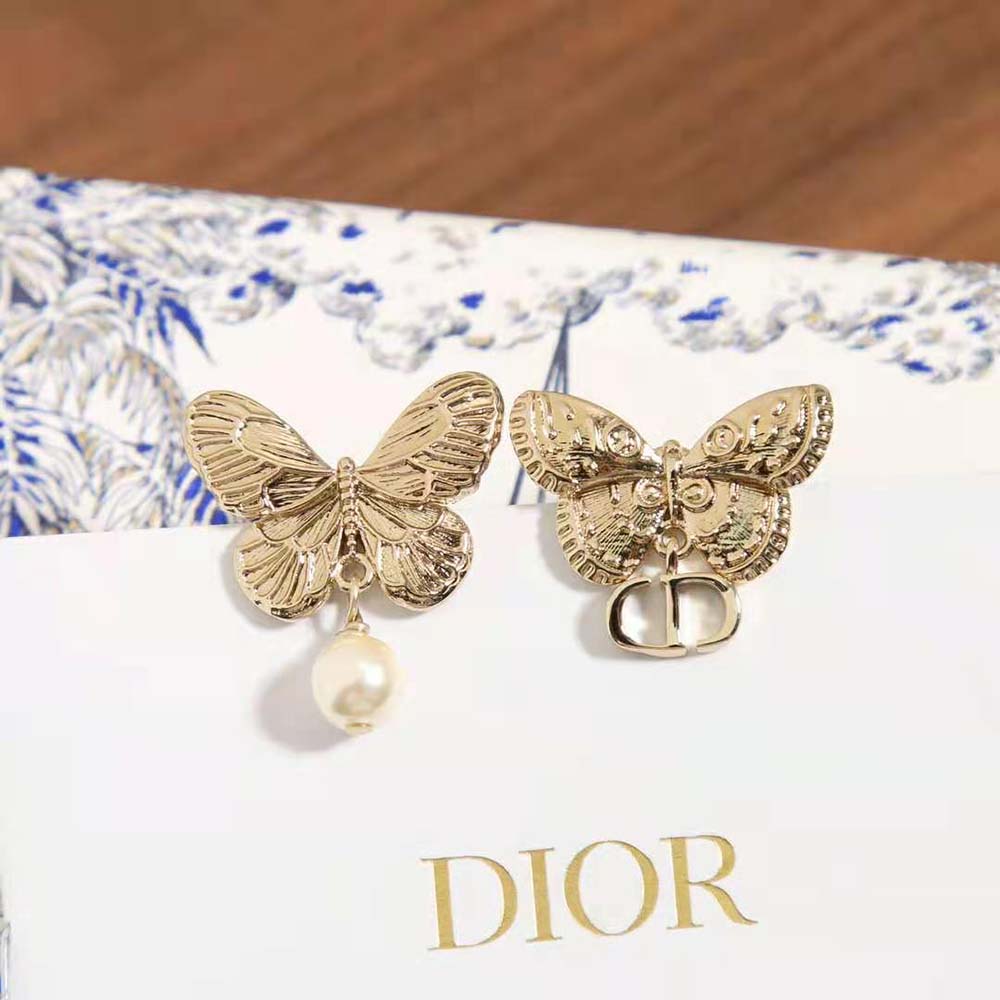 Dior Women Métamorphose Earrings Matte Gold-Finish Metal with White Resin Pearl