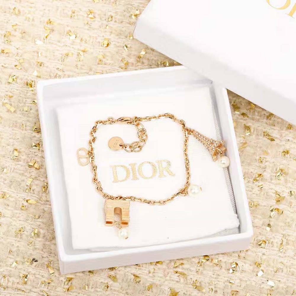 Dior Women Plan De Paris Bracelet Gold-Finish Metal and White Resin Pearls