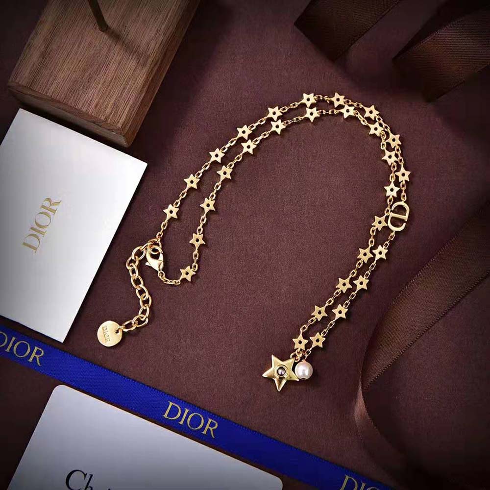 Dior Women Star Necklace Gold-Finish Metal with a White Resin Pearl and Mirror