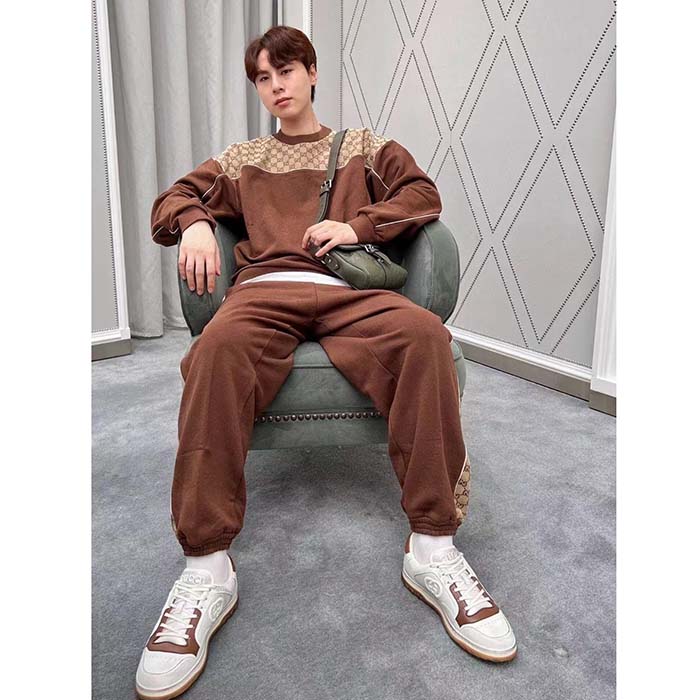 G*u*i gg men cotton jersey sweatshirt gg canvas yoke crewneck dropped shoulder batwing sleeves