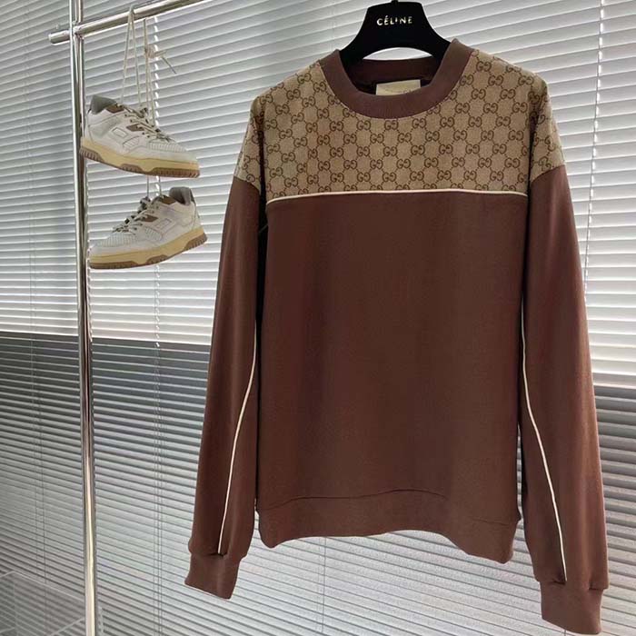G*u*i gg men cotton jersey sweatshirt gg canvas yoke crewneck dropped shoulder batwing sleeves