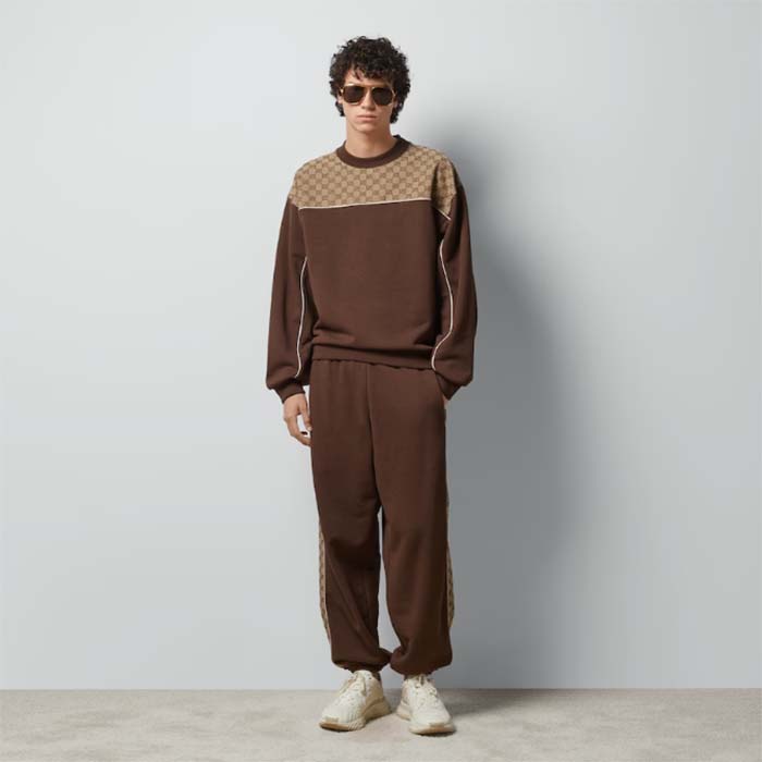 G*u*i gg men cotton jersey sweatshirt gg canvas yoke crewneck dropped shoulder batwing sleeves