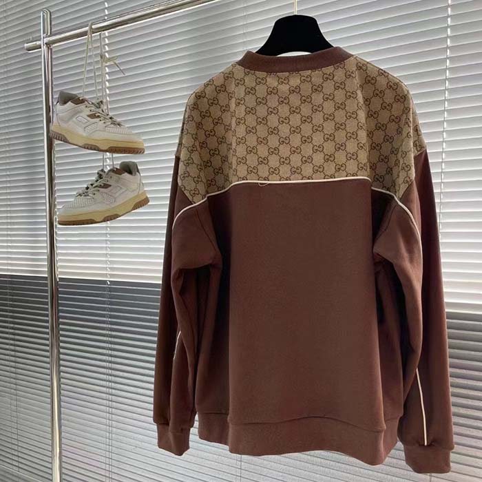 G*u*i gg men cotton jersey sweatshirt gg canvas yoke crewneck dropped shoulder batwing sleeves