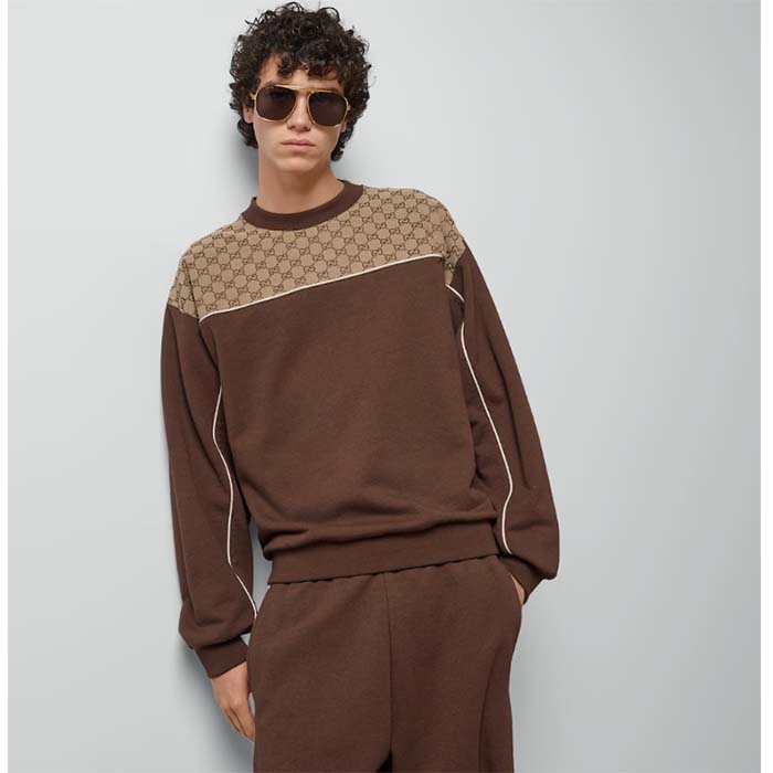 G*u*i gg men cotton jersey sweatshirt gg canvas yoke crewneck dropped shoulder batwing sleeves