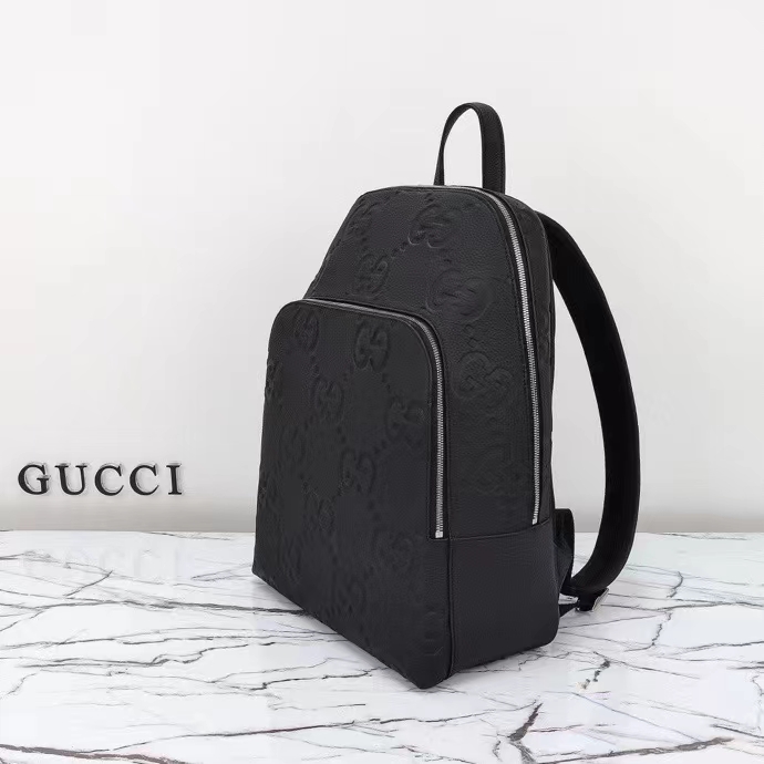 G*u*i gg unisex large jumbo gg backpack black leather cotton linen lining padded mesh back