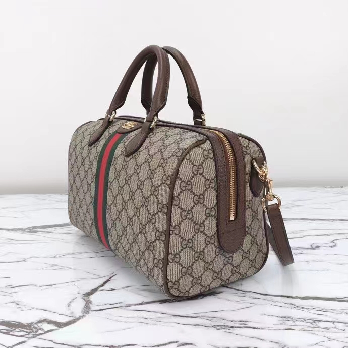 G*u*i gg unisex ophidia gg medium top handle bag beige ebony gg supreme canvas leather