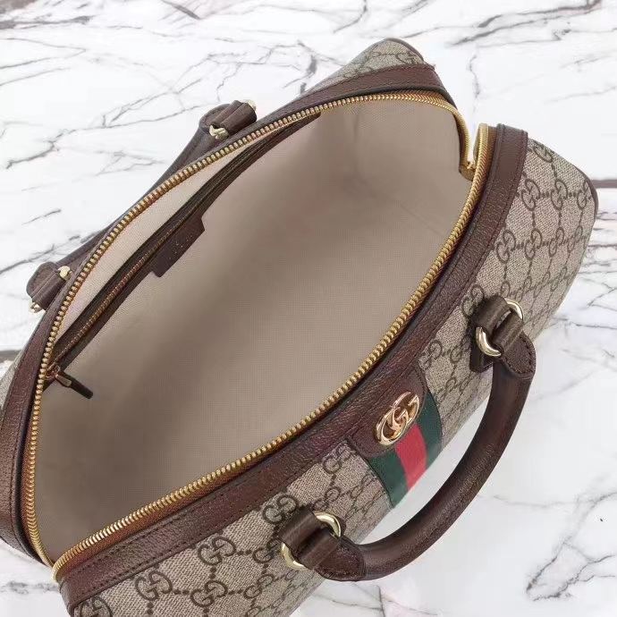 G*u*i gg unisex ophidia gg medium top handle bag beige ebony gg supreme canvas leather
