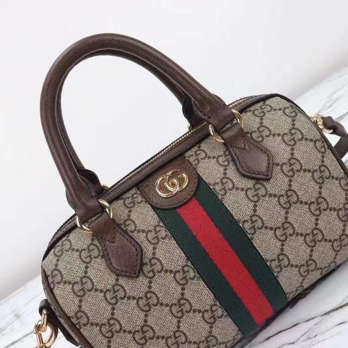 G*u*i gg unisex ophidia gg mini top handle bag beige ebony gg supreme canvas brown leather