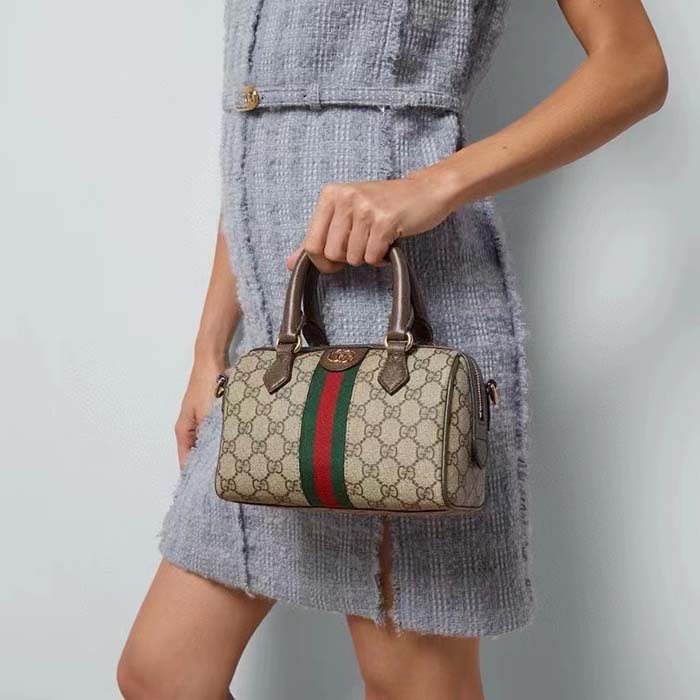 G*u*i gg unisex ophidia gg mini top handle bag beige ebony gg supreme canvas brown leather