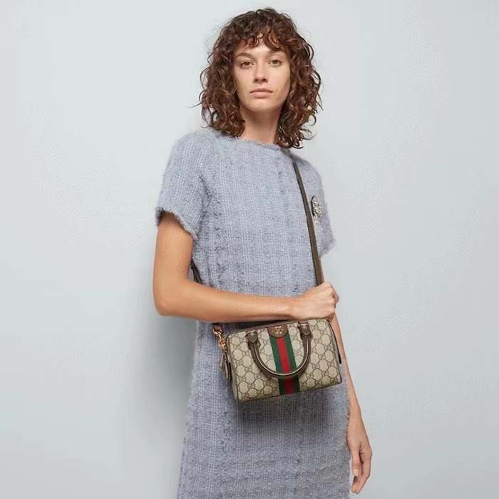 G*u*i gg unisex ophidia gg mini top handle bag beige ebony gg supreme canvas brown leather