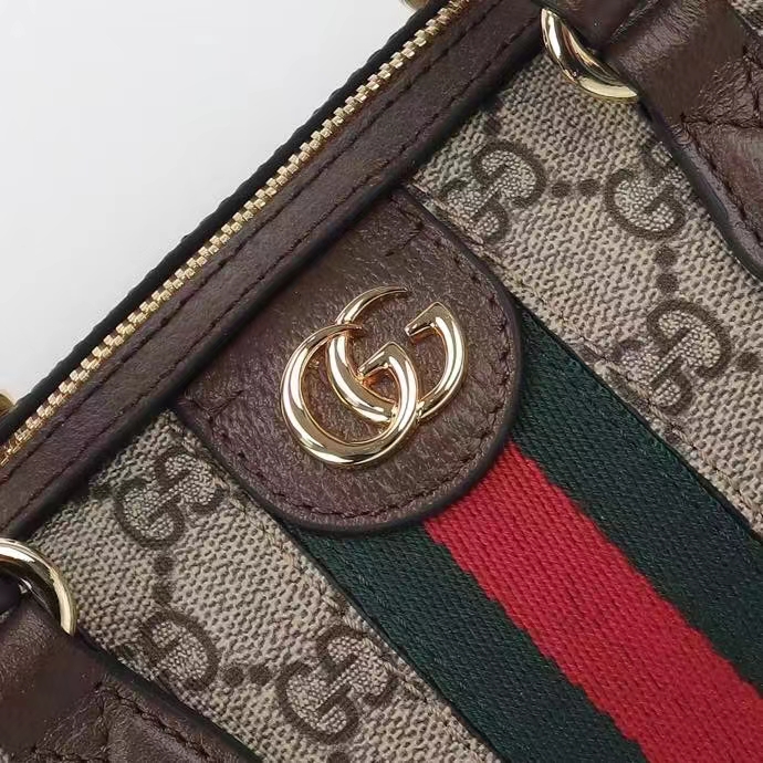 G*u*i gg unisex ophidia gg mini top handle bag beige ebony gg supreme canvas brown leather