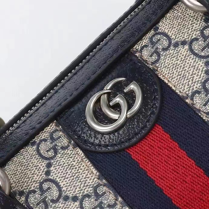 G*u*i gg unisex ophidia gg small top handle bag beige blue gg supreme canvas leather