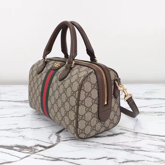 G*u*i gg unisex ophidia gg small top handle bag beige ebony gg supreme canvas brown leather
