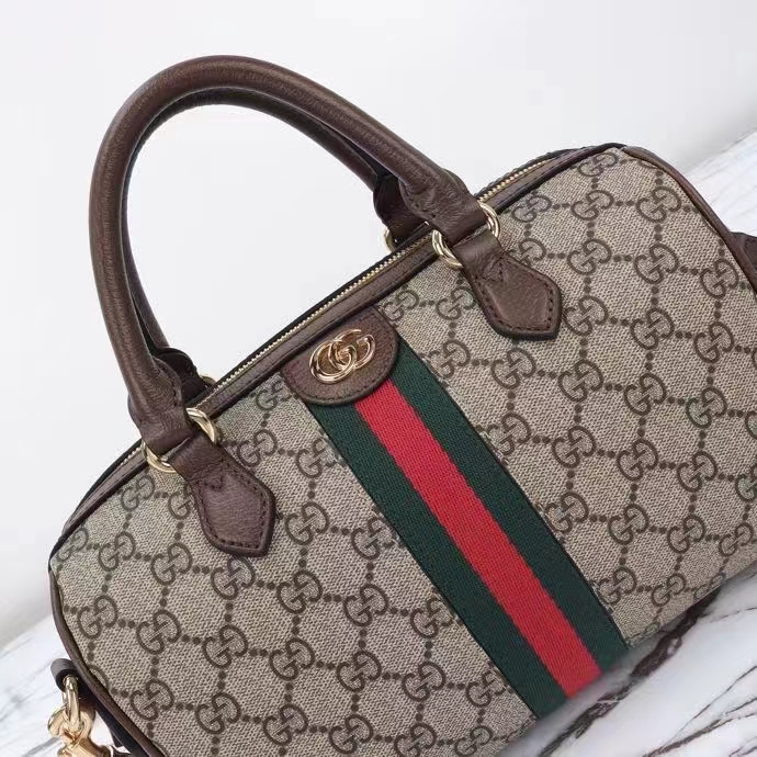 G*u*i gg unisex ophidia gg small top handle bag beige ebony gg supreme canvas brown leather