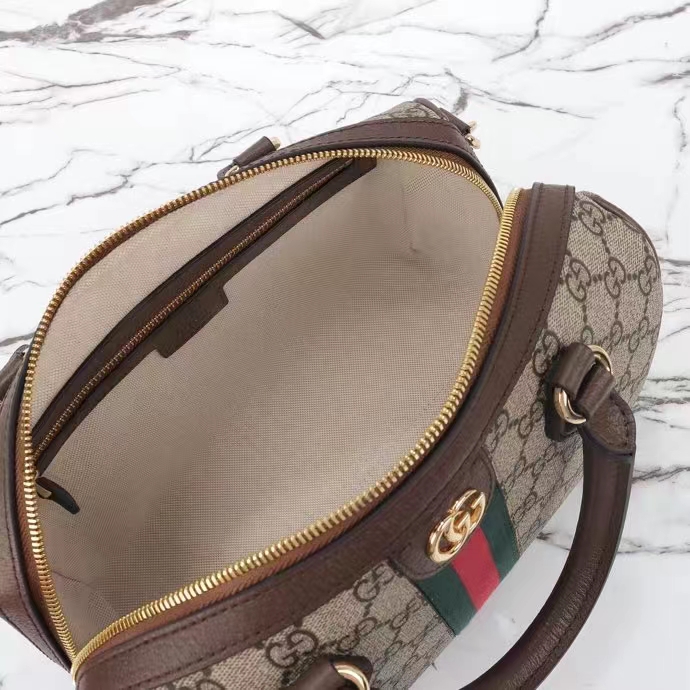 G*u*i gg unisex ophidia gg small top handle bag beige ebony gg supreme canvas brown leather