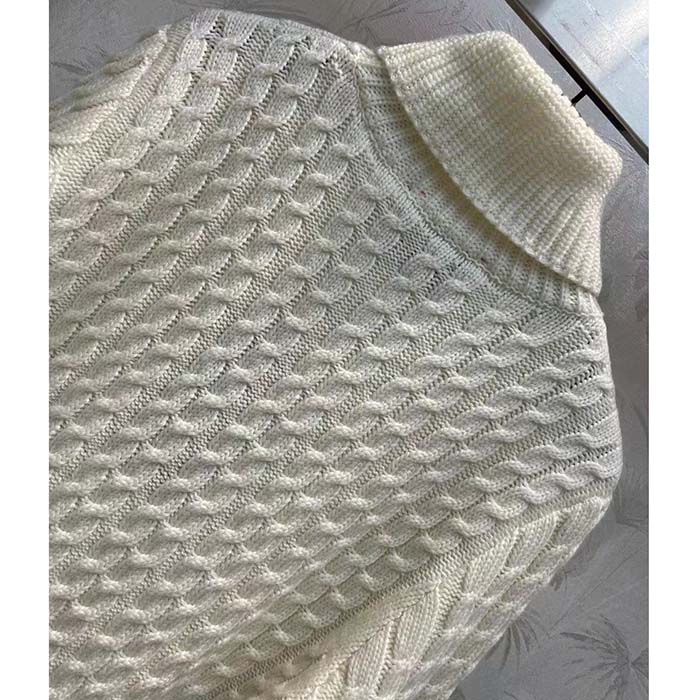 G*u*i gg men cable knit wool cashmere sweater ivory blue red web turtleneck long sleeves