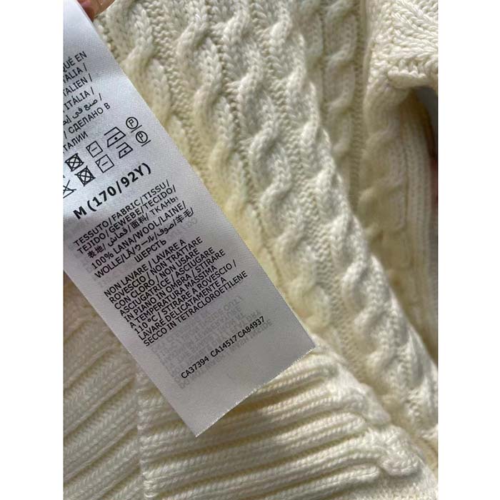 G*u*i gg men cable knit wool cashmere sweater ivory blue red web turtleneck long sleeves