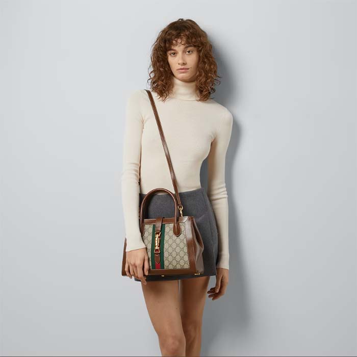 G*u*i gg women jackie 1961 medium tote bag beige ebony gg supreme canvas