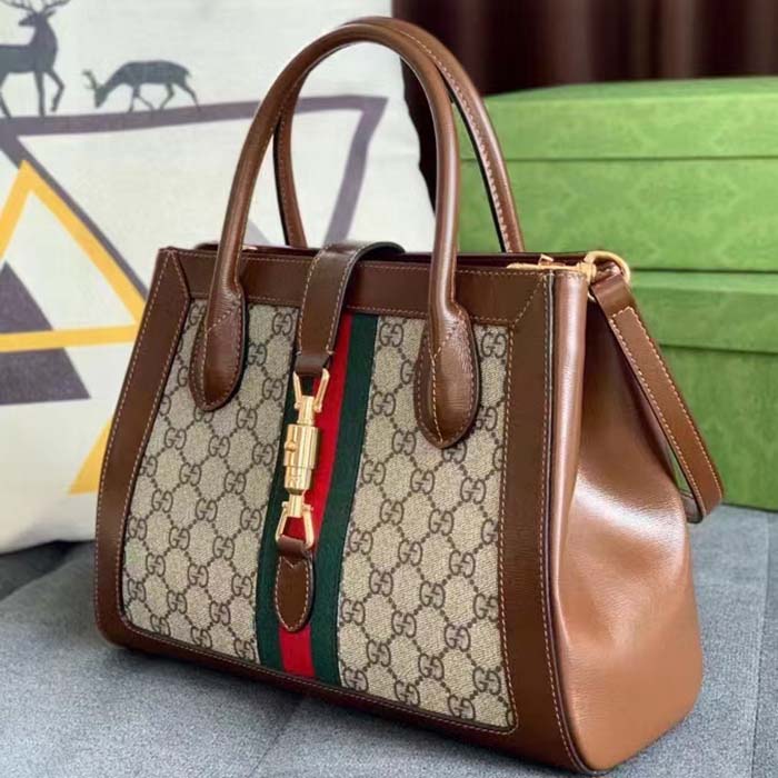 G*u*i gg women jackie 1961 medium tote bag beige ebony gg supreme canvas