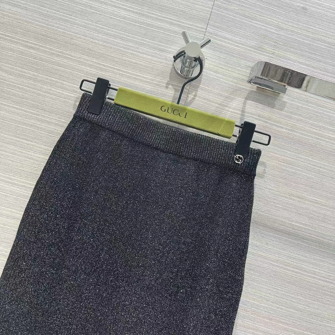 G*u*i gg women rib stitch viscose lamé skirt interlocking g slip lining elastic waist