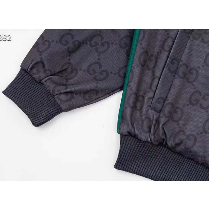 G*u*i men gg jumbo gg zip jacket web dark grey neoprene canvas raglan sleeves