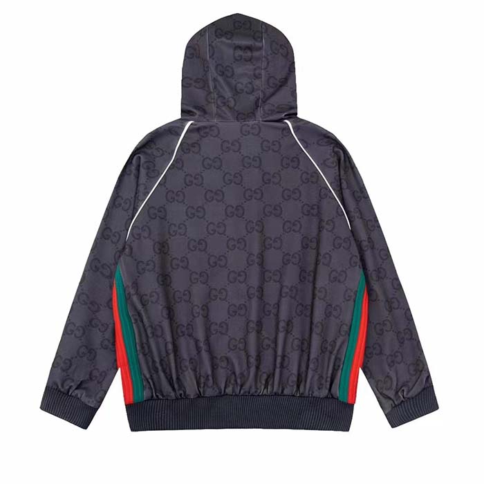 G*u*i men gg jumbo gg zip jacket web dark grey neoprene canvas raglan sleeves