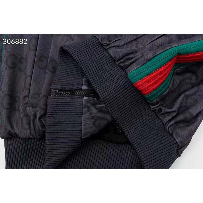 G*u*i men gg jumbo gg zip jacket web dark grey neoprene canvas raglan sleeves