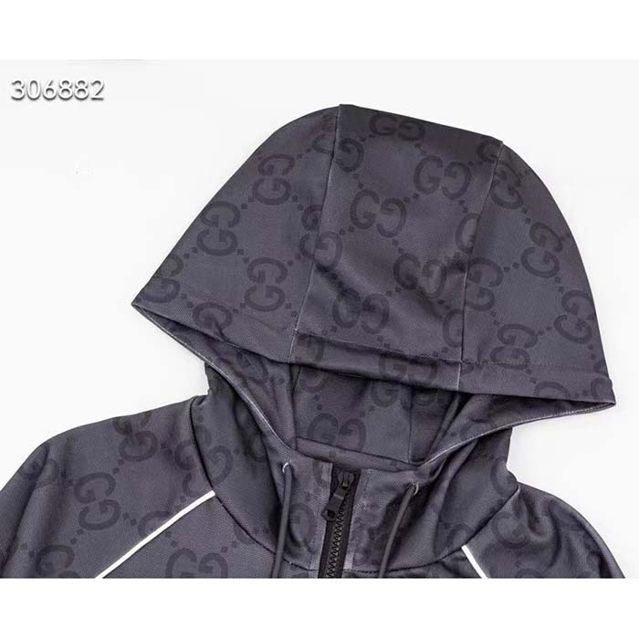 G*u*i men gg jumbo gg zip jacket web dark grey neoprene canvas raglan sleeves