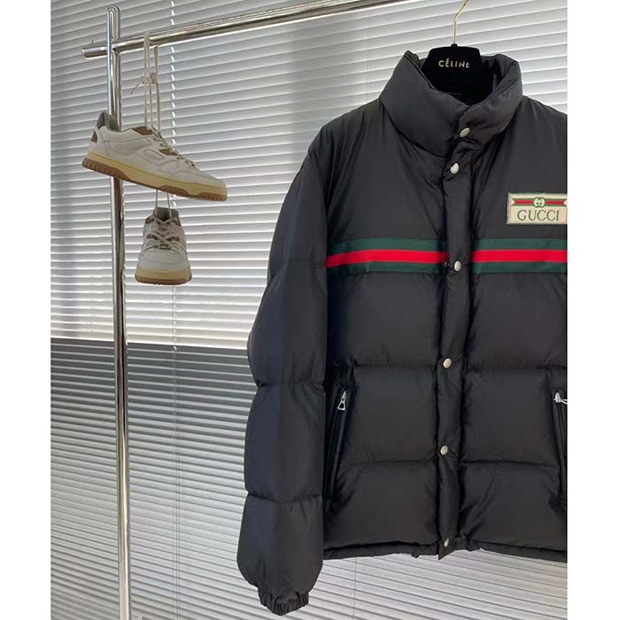 G*u*i men gg water repellant down jacket black water nylon satin zip front zip pockets