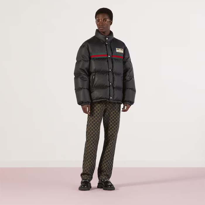 G*u*i men gg water repellant down jacket black water nylon satin zip front zip pockets