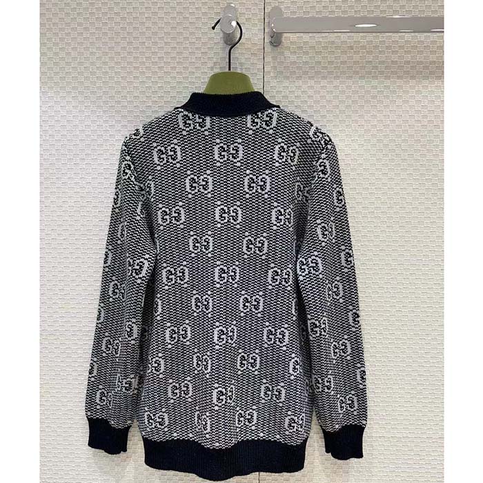 G*u*i men gg wool jacquard cardigan grey v-neck long sleeves front pockets