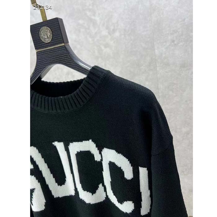 G*u*i women gg wool sweater G*u*i intarsia blue ivory knit crewneck long sleeves