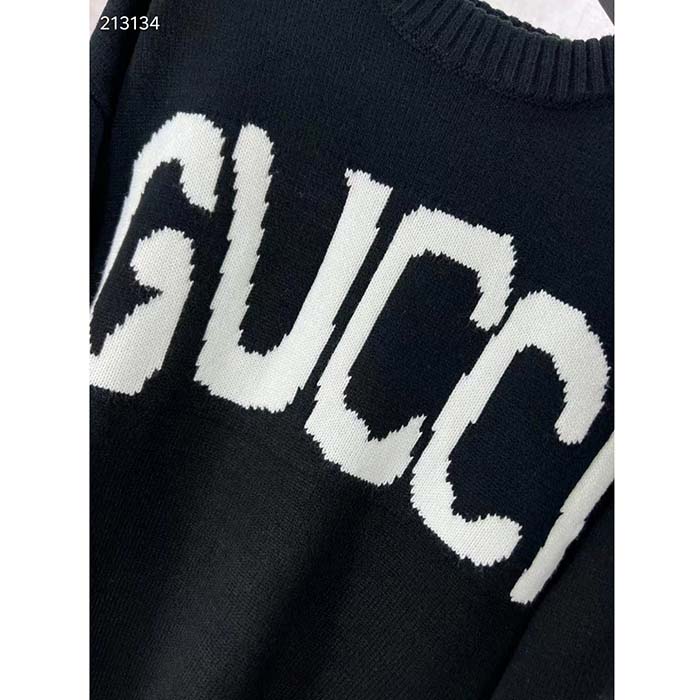 G*u*i women gg wool sweater G*u*i intarsia blue ivory knit crewneck long sleeves
