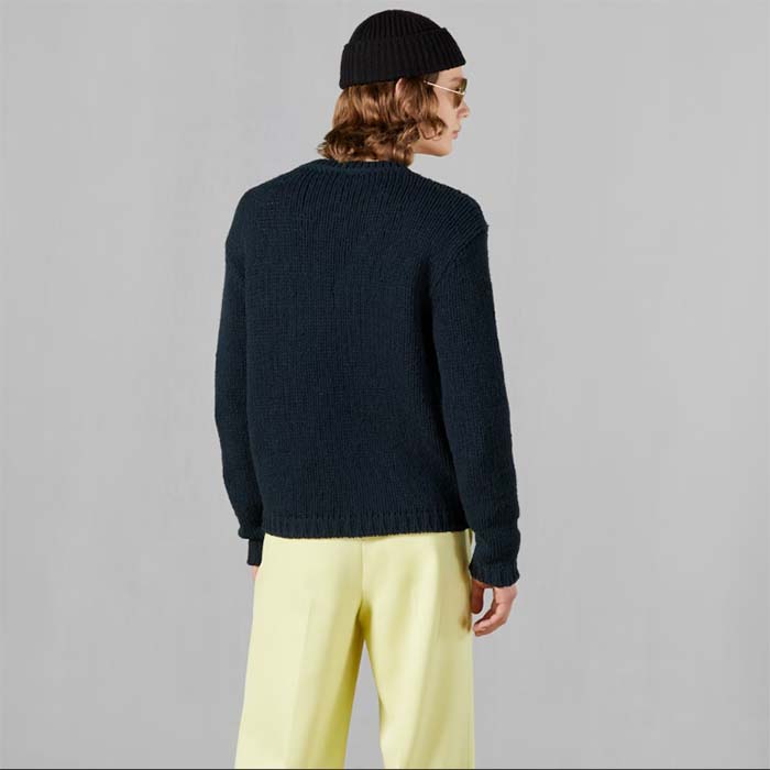 G*u*i men gg wool sweater G*u*i intarsia blue ivory knit crewneck long sleeves