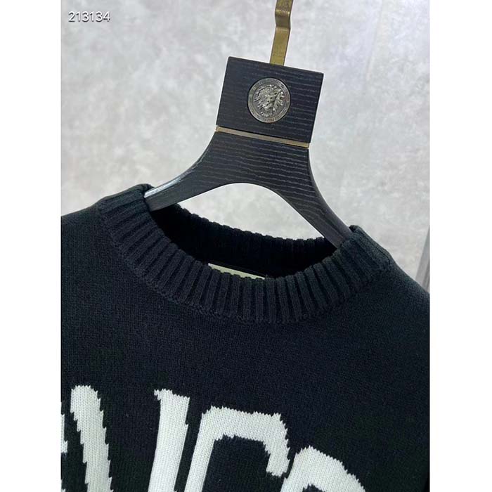 G*u*i women gg wool sweater G*u*i intarsia blue ivory knit crewneck long sleeves