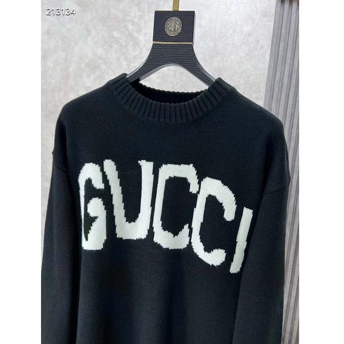 G*u*i women gg wool sweater G*u*i intarsia blue ivory knit crewneck long sleeves