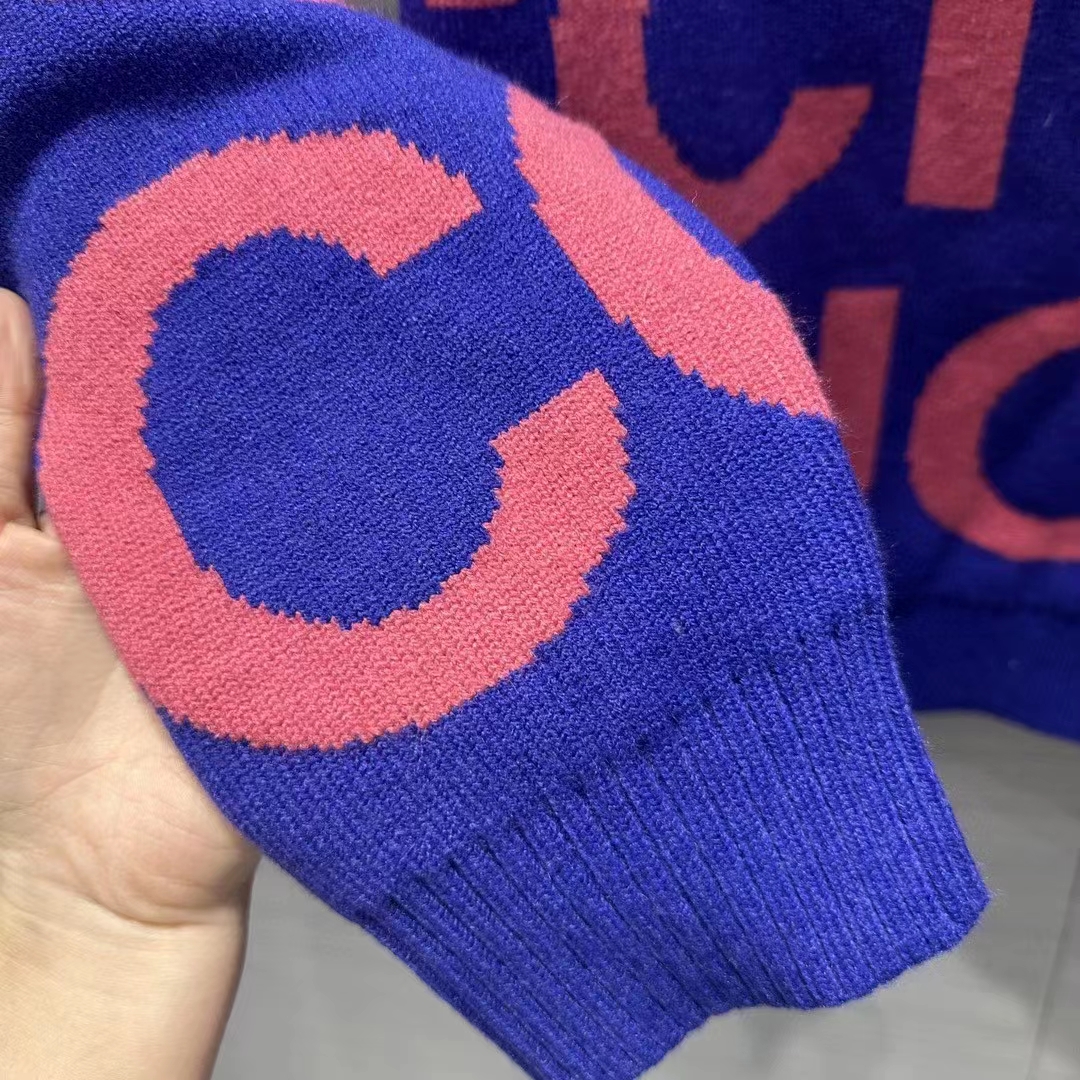 G*u*i men gg wool sweater G*u*i intarsia blue crewneck dropped shoulder
