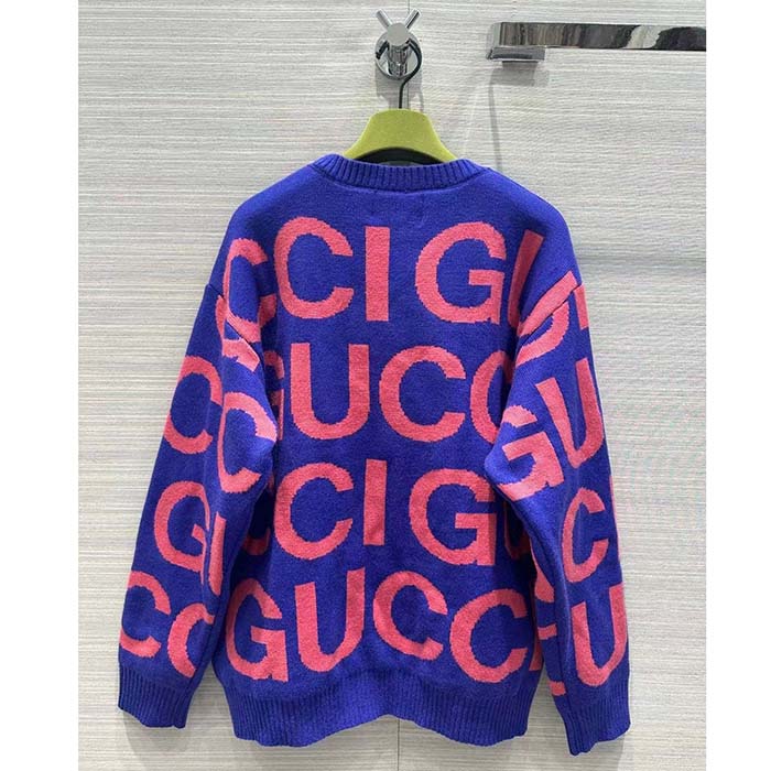 G*u*i men gg wool sweater G*u*i intarsia blue crewneck dropped shoulder