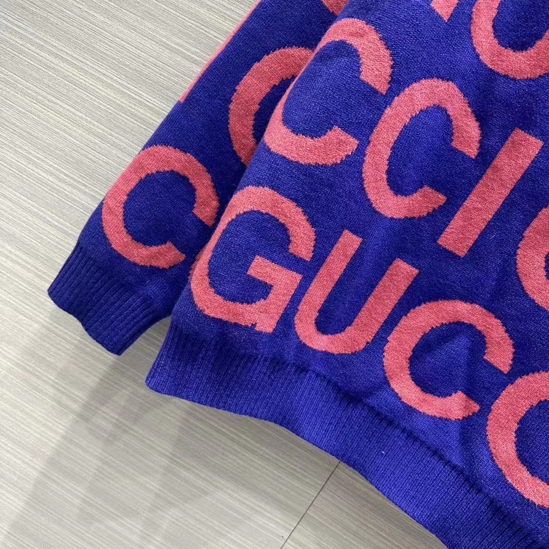G*u*i men gg wool sweater G*u*i intarsia blue crewneck dropped shoulder