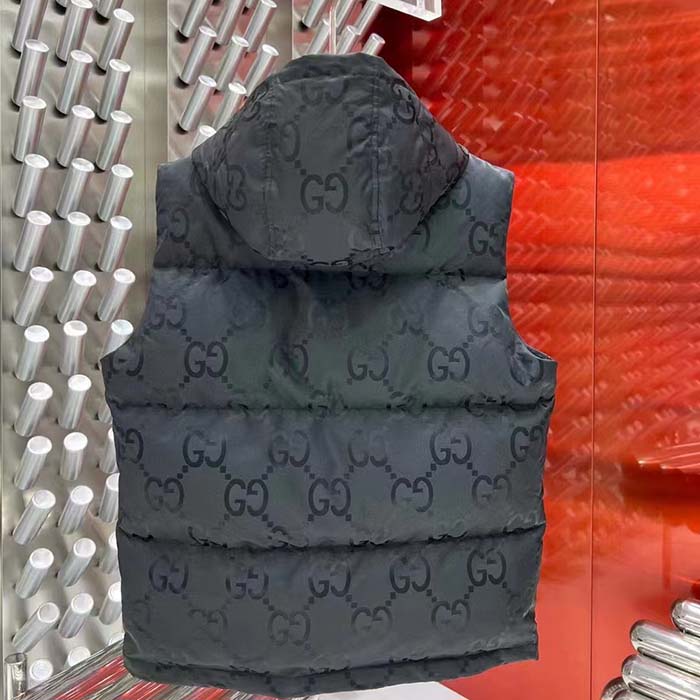 G*u*i women jumbo gg canvas vest padding front pockets zip closure hood zip pocket