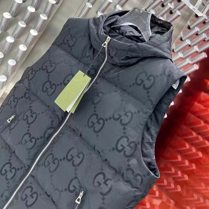 G*u*i women jumbo gg canvas vest padding front pockets zip closure hood zip pocket
